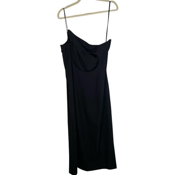 Anthropologie BHLDN‎ Dress ONE SHOULDER Sz 12 Black Slit Cutout Back Midi NEW - Picture 6 of 16